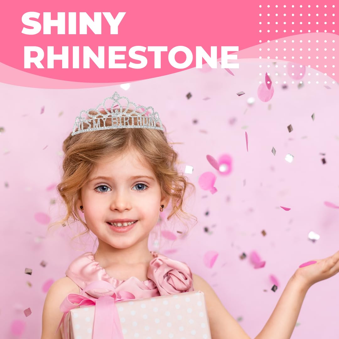 Papoopy Birthday Tiara And Crown With Sash For Women Birthday Party - Silver