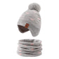 Knitted Pink Baby Hat Scarf Set Winter Warm Girls Beanie Fleece Lining Toddler Kids Hat With Pompom (Gray Heart Hat Scarf,L)