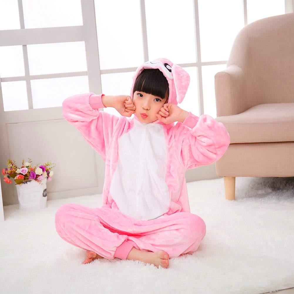 Kids Rabbit Costume Cosplay Halloween Easter Animal Onesie For Boys Girls Child Pink Bunny S