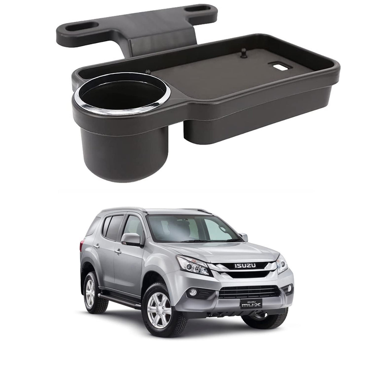 Oshotto (FT04) Foldable Car Auto Headrest Rear Back Seat Table Drink Food Cup Tray Holder Compatible with Isuzu MU7  Black