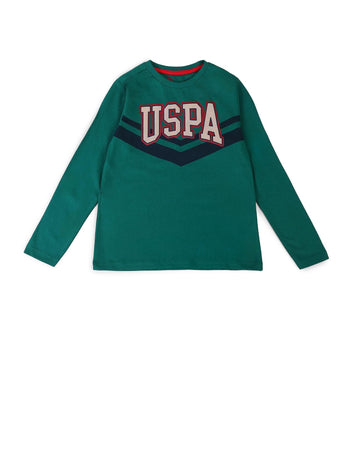 U.S. Polo Assn. Kids Regular Fit Cotton Logo Long Sleeves Crew Neck TShirts (Uktshon0395_Green_12M)