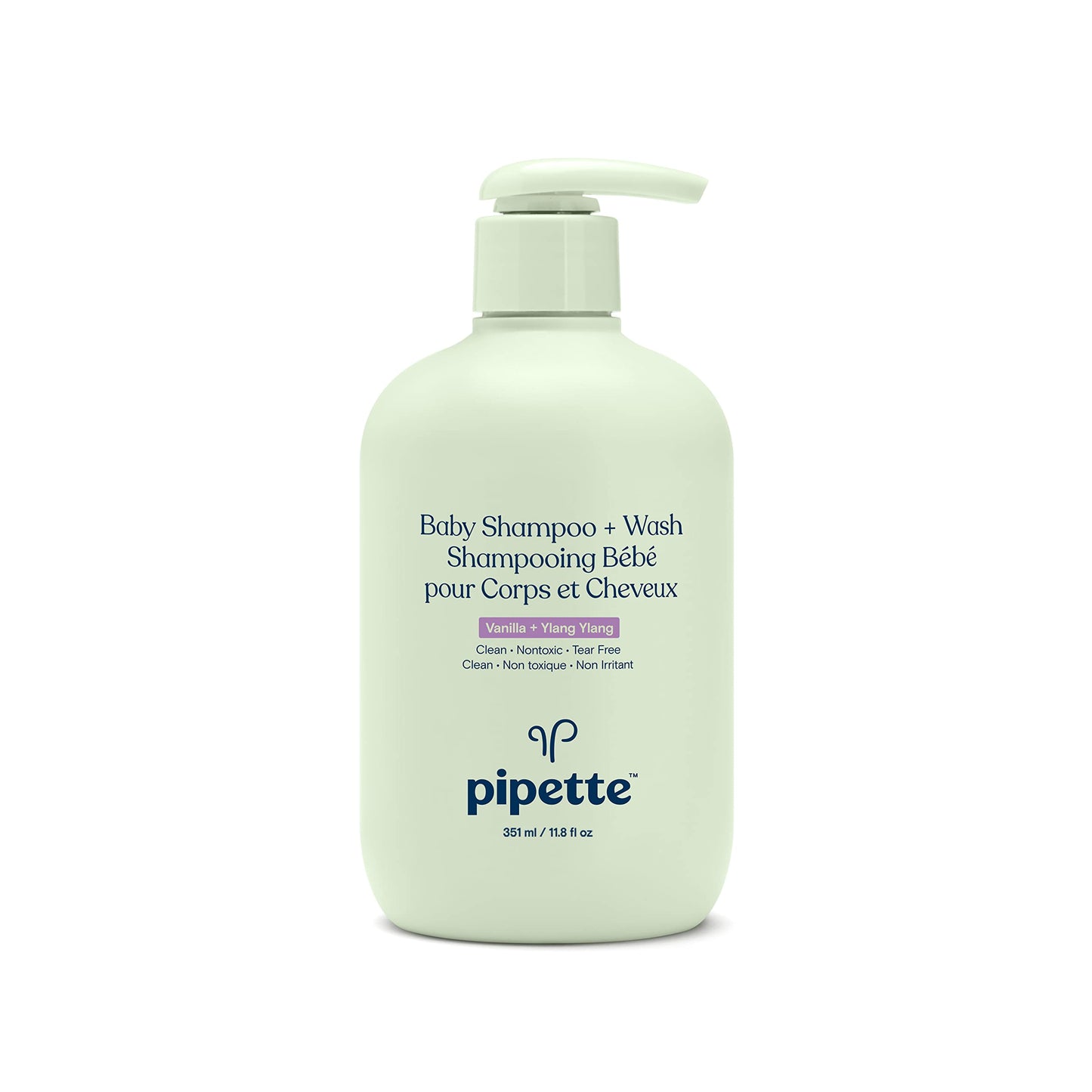 Pipette Baby Shampoo And Body Wash - Vanilla + Ylang Ylang, Tear-Free Bath Time, Hypoallergenic, Moisturizing Plant-Derived Squa