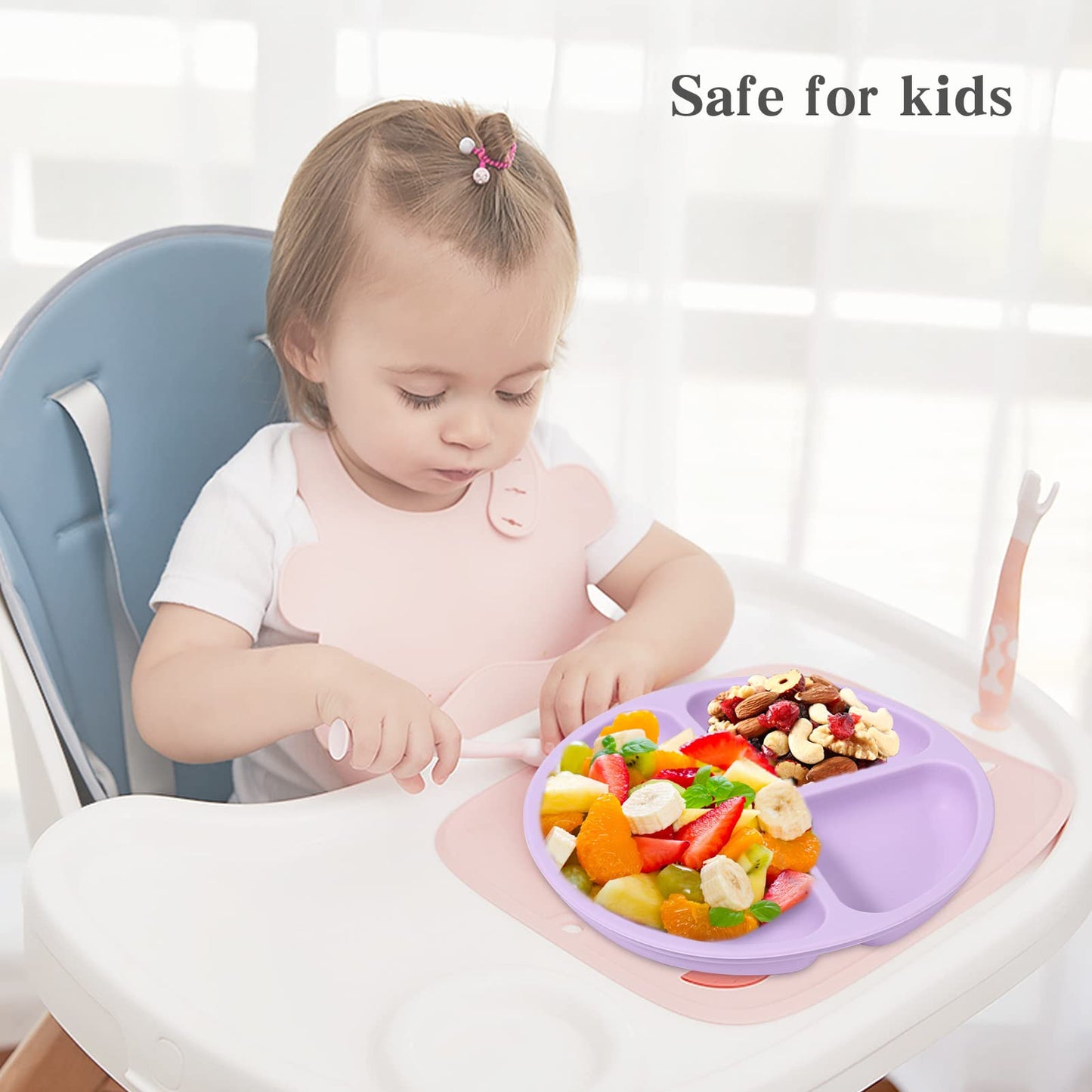 Cibeat 3Pcs Toddler Plates With Suction, 100% Safe Bpa Free Soft Toddler Plates Silicone Divided Plates, Portable Dinner Plates