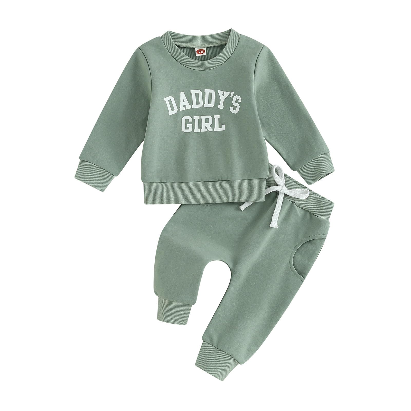 Baby Girl Clothes Daddy Mama Saying Outfits Long Sleeve Fall Winter Infant Toddler Sweatshirt Top Pants Set (Green, 2-3 Years)