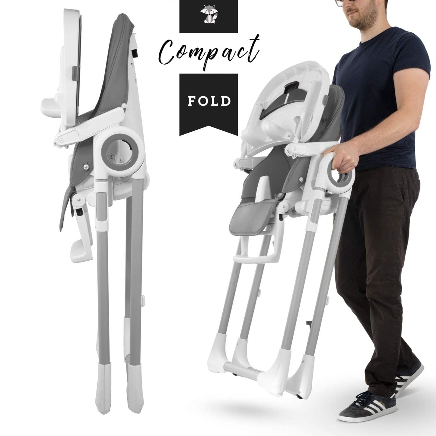 Sweety Fox Baby High Chair Adjustable To 7 Different Heights - Darkgrey Baby Chair - Silla Para Comer De Bebe - Foldable High Ch
