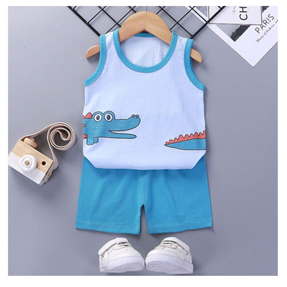Nautysaurs Toddler Boys 4 Pcs Tank Top And Shorts Set Cotton Sleeveless Shirts And Shorts Summer Outfits (Crocodile And Panda, 1