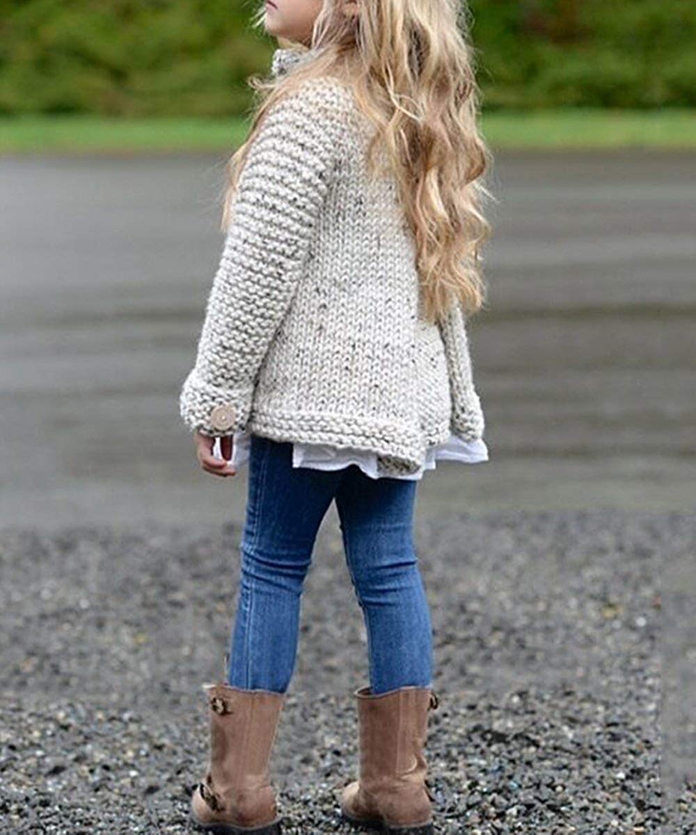 Willow Dance Toddler Baby Girls Autumn Winter Clothes Button Knitted Sweater Cardigan Cloak Warm Thick Coat (Beige, 1-2T)