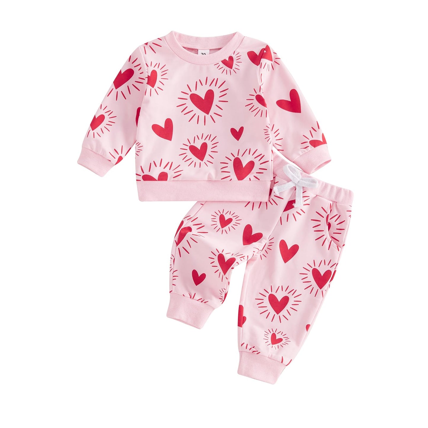 Ayalinggo Toddler Baby Girl Valentines Outfit Love Heart Shirt Long Sleeve Sweatshirt Casual Pants Valentines Day Clothes (Pink