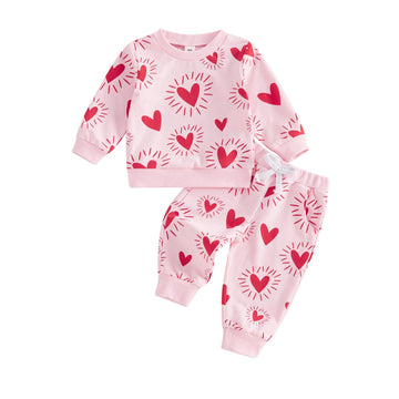 Ayalinggo Toddler Baby Girl Valentines Outfit Love Heart Shirt Long Sleeve Sweatshirt Casual Pants Valentines Day Clothes (Pink