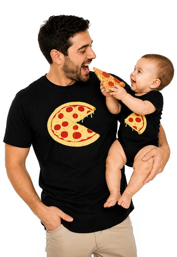 Pizza Pie & Slice Baby Bodysuit & MenS TShirt Matching Set Dad & Baby Set Dad Black Large/Baby Black Newborn (03M)