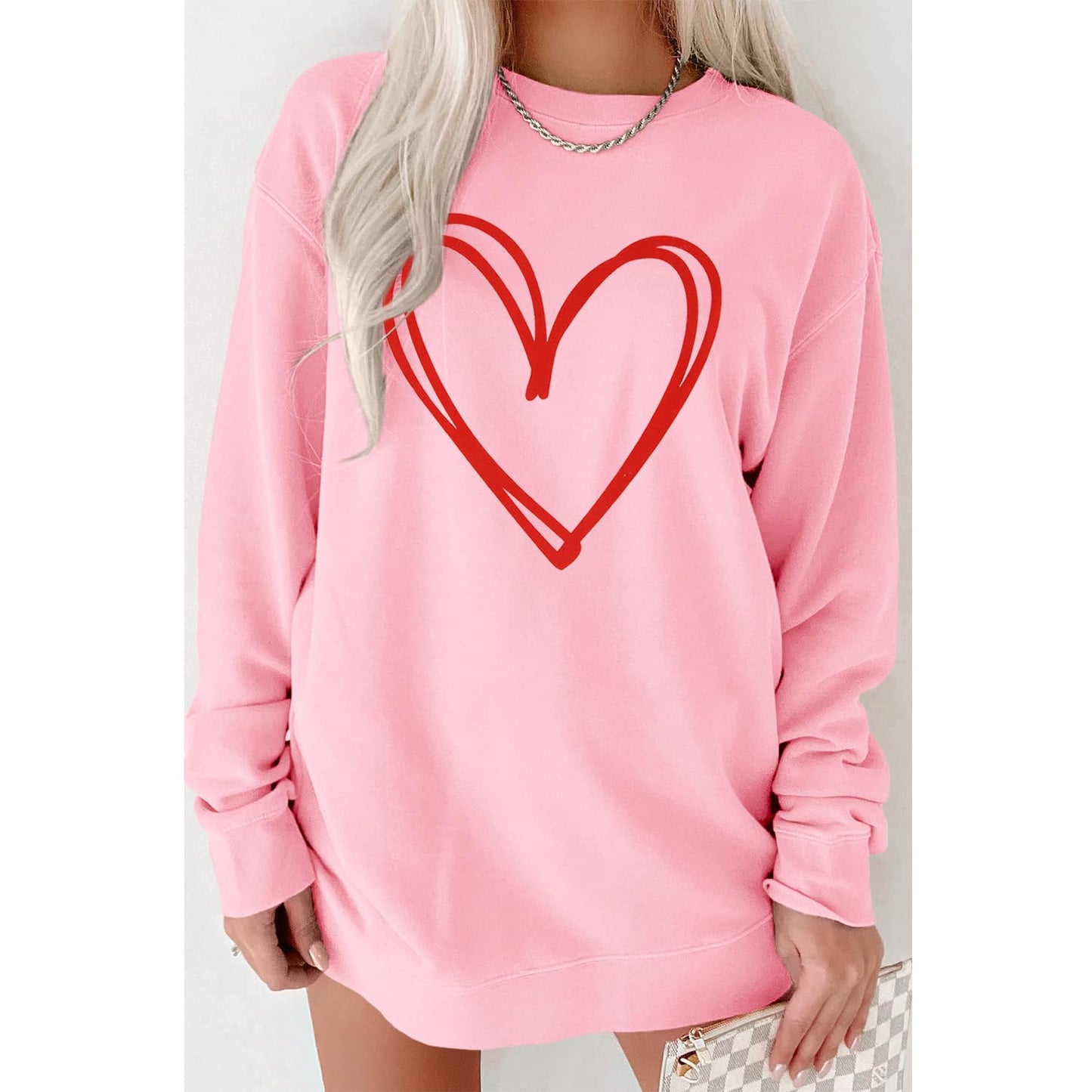 Mommy And Me Valentine'S Day Sweatshirt Love Heart Graphic Family Matching Pullover Casual Long Sleeve Shirt Tops (Mom-Pink, X-L
