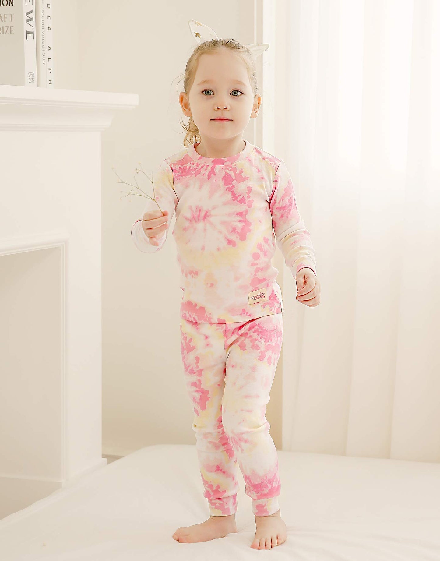 Vaenait Baby Kids Junior 100% Cotton Sleepwear Pajamas 2Pcs Set Tiedye-Pinkyellow-254 S