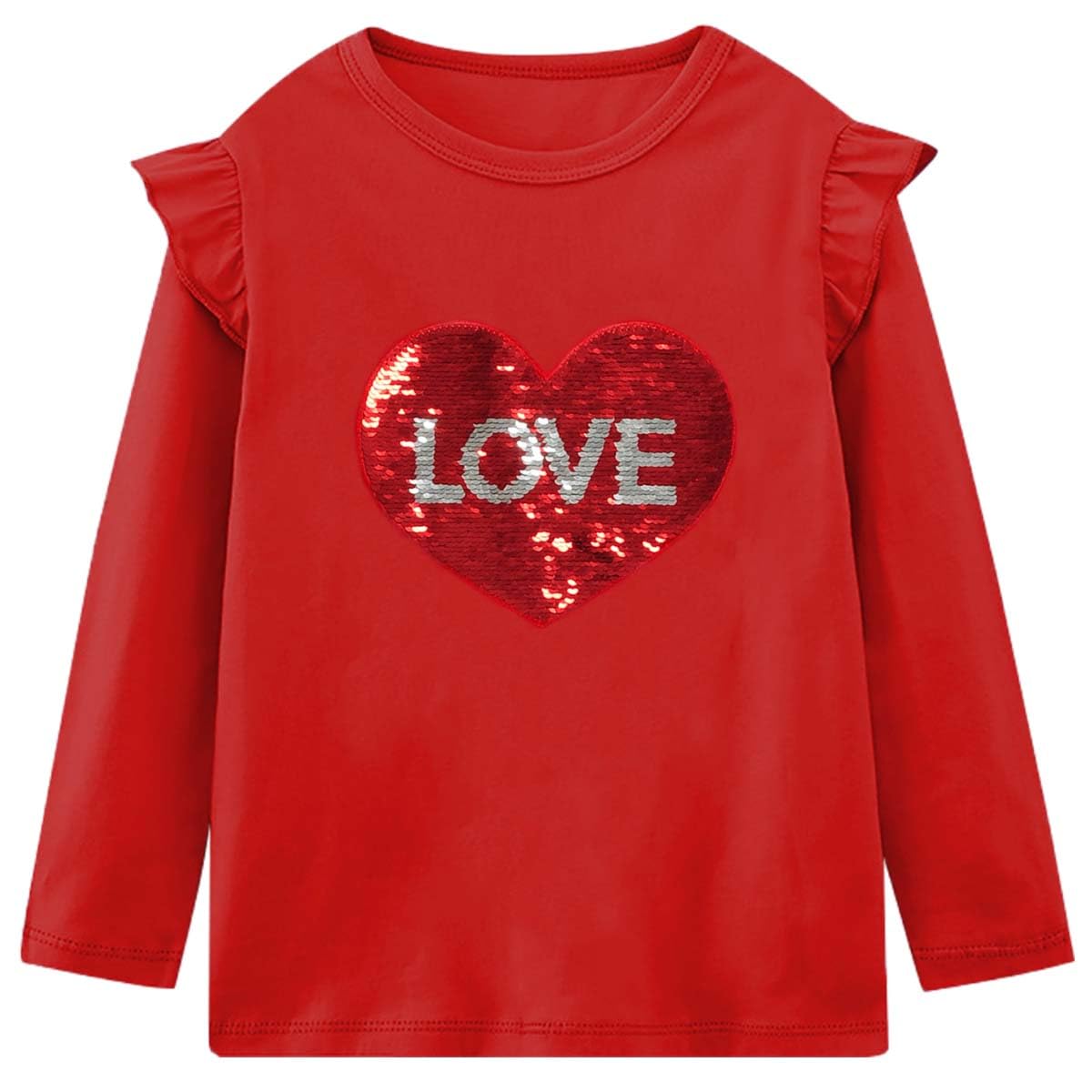 Toddler Girls T-Shirt Valentine'S Day Shirt Heart Tops Kids Long Sleeve Ruffle Baby Tees Size 5