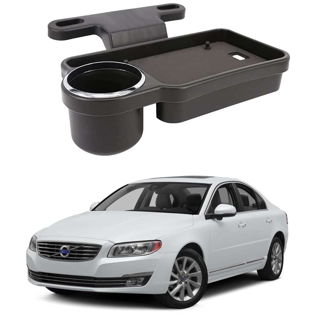 Oshotto (FT04) Foldable Car Auto Headrest Rear Back Seat Table Drink Food Cup Tray Holder Compatible with Volvo S80  Black