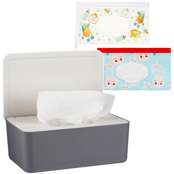 Whiidoom Diaper Wipes Dispenser Wipes Holder, Wipes Tissue Case Keeps Wipes Fresh Tissue Wipes Container With Lid (Grey)