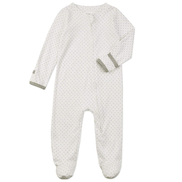 Aablexema Baby Footie Pajamas With Mittens - 3Pcs Infant Footed Sleeper Cotton Sleepwear Outfits(9-12M, White/Grey/Dot)