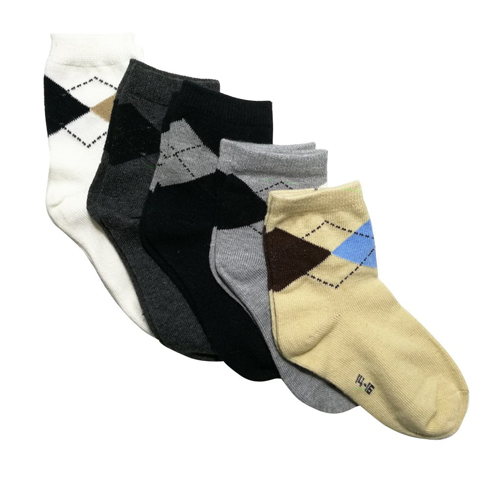 Little Kids Ankle Socks Girl Boys Cotton Cartoon Crew Socks Toddler Stockings Pack Of 5, Argyle Plaid Patterned, 3-5 Years Old