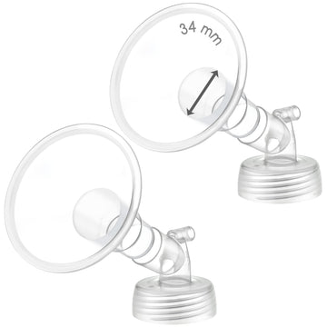 2X 34 Mm Maymom Two-Piece Wide Neck Pump Parts For Spectra S1/S2 Pumps; Incl Wide Mouth Flanges; Not Original Spectra Flange