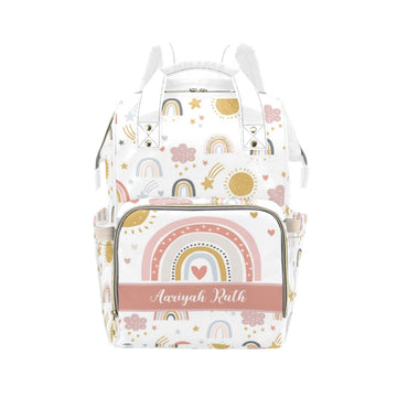 Noverbibi Custom Baby Diaper Bags with Name, Rainbow Personalized Diaper Bag Backpack Mommy Bag Diaper Nappy Bags Casual Daypack