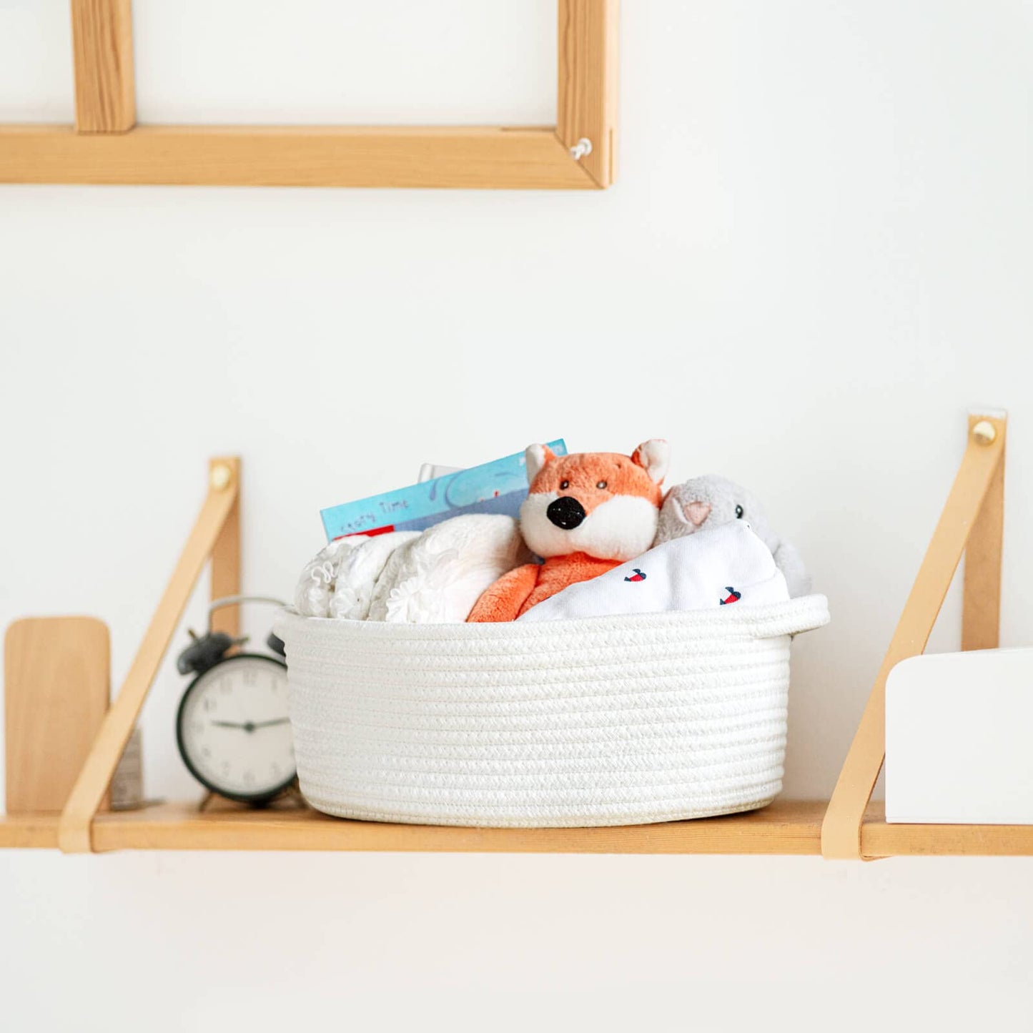 Goodpick Small Woven Rope Basket, Cute Baby Basket For Diapers, Towels, White Gift Basket For Kids, Baby Shelf Baskets For Nurse