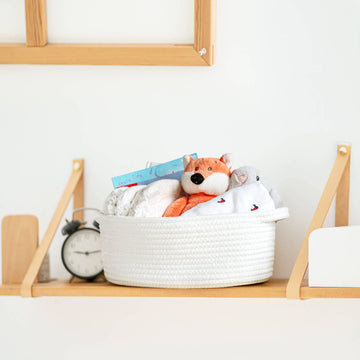 Goodpick Small Woven Rope Basket, Cute Baby Basket For Diapers, Towels, White Gift Basket For Kids, Baby Shelf Baskets For Nurse