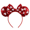 Foeran Mouse Ears Headbands Shiny Bows Mouse Ears Glitter Party Princess Decoration Cosplay Costume For Girls Women (Red Heart D