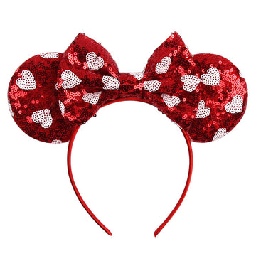 Foeran Mouse Ears Headbands Shiny Bows Mouse Ears Glitter Party Princess Decoration Cosplay Costume For Girls Women (Red Heart D