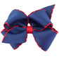 Wee Ones Girls Classic Grosgrain Moonstitch Edge Hair Bow, No-Slip Hair Clip, Handmade, Navy with Red, Small