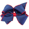 Wee Ones Girls Classic Grosgrain Moonstitch Edge Hair Bow, No-Slip Hair Clip, Handmade, Navy with Red, Small