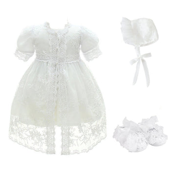 Glamulice Flower Baby Girl Party Dress White Christening Baptism Dresses Lace Princess Bow Formal Gown 12-15 Newborn First Birth