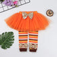 Xuuly My First Thanksgiving Newborn Baby Girls Clothes Romper Top Bow Tutu Short Skirt With Headband Dress Outfit Set(0-3 Months