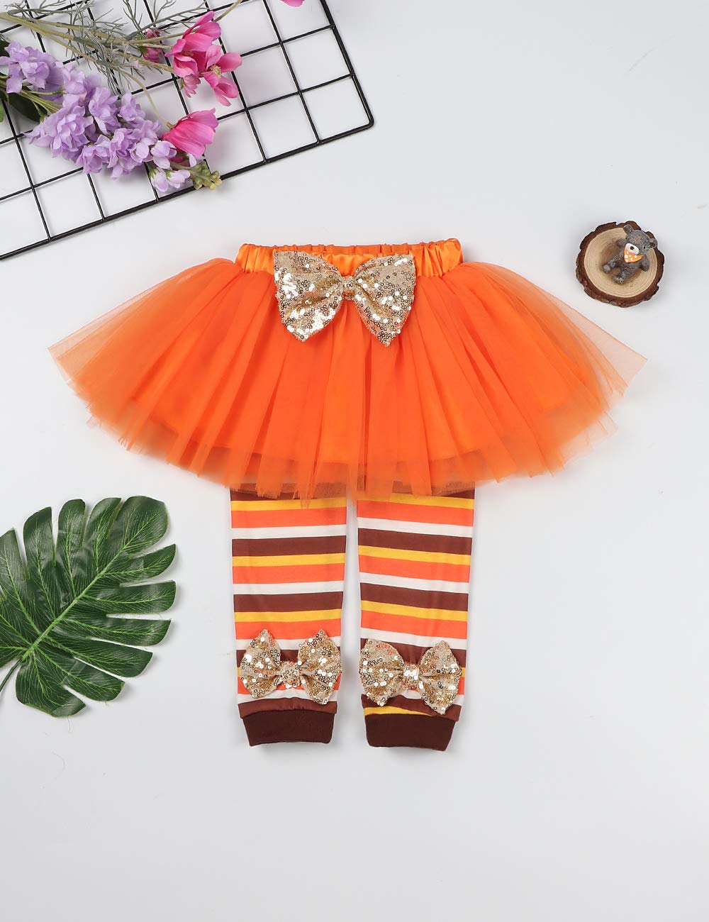 Xuuly My First Thanksgiving Newborn Baby Girls Clothes Romper Top Bow Tutu Short Skirt With Headband Dress Outfit Set(0-3 Months