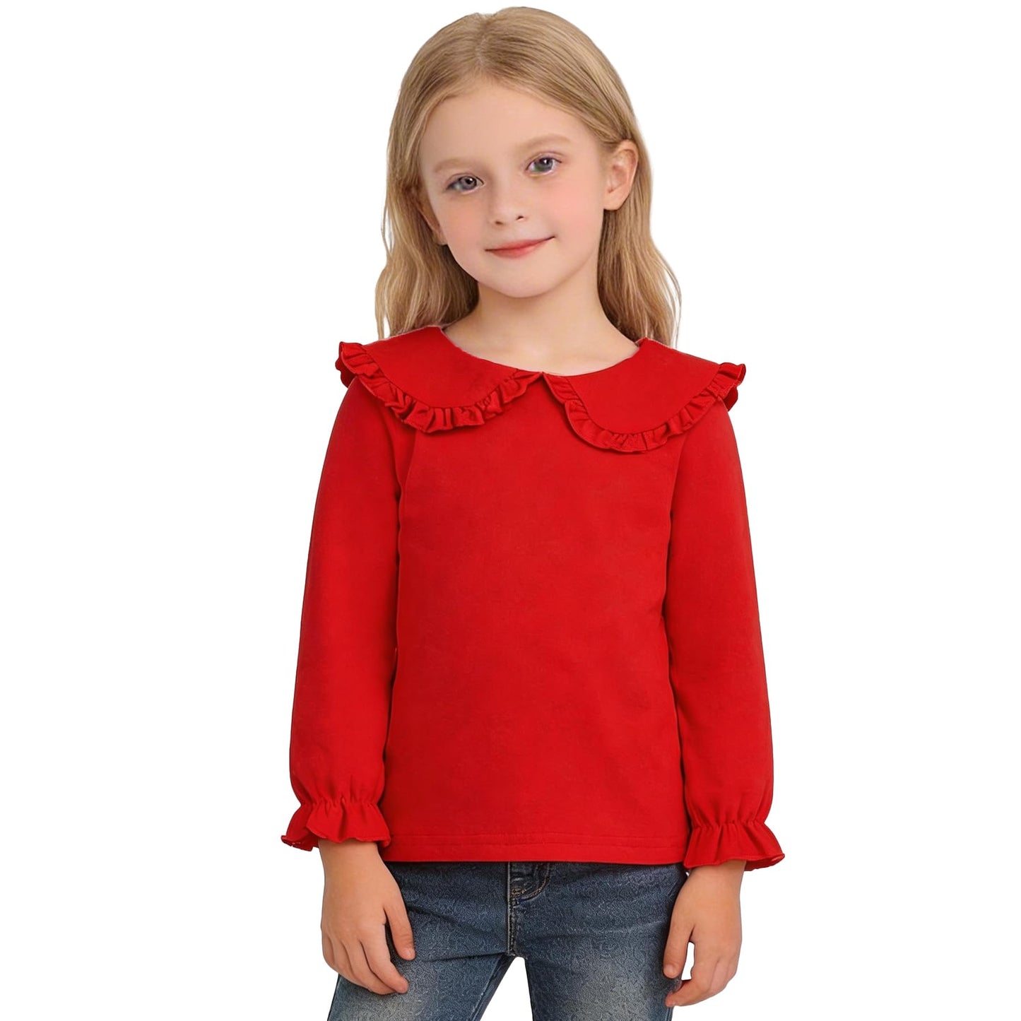Magic Park 12M14Y Toddler Girl Long Sleeve Blouse Girls Ruffle TShirt Solid Color Tee Casual Tops Holiday Winter Shirts, Long 