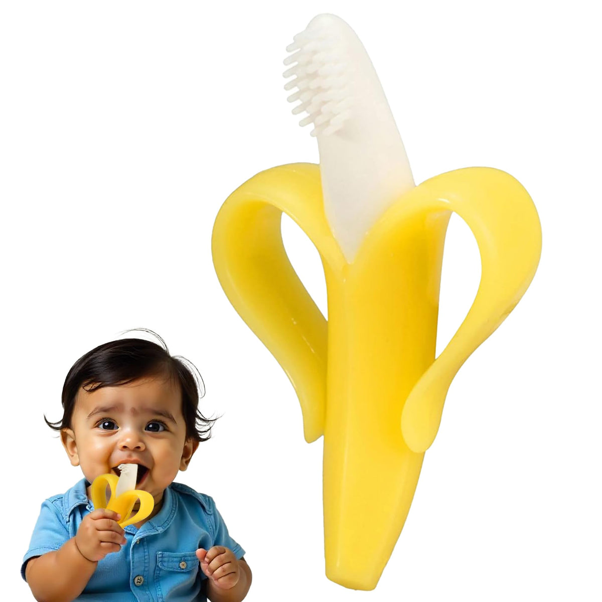 Kidology Banana Shaped Teether For Babies 6+ Months  Bpa Free Silicone Teething Toys For Infants | Safe & Soft Chewable Toy For
