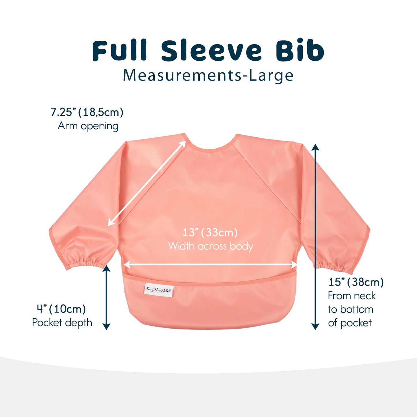Tiny Twinkle Mess Proof Baby Bib, 2 Pack Long Sleeve Bib Outfit, Waterproof Bibs For Toddlers, Machine Washable, Tug Proof (Peac