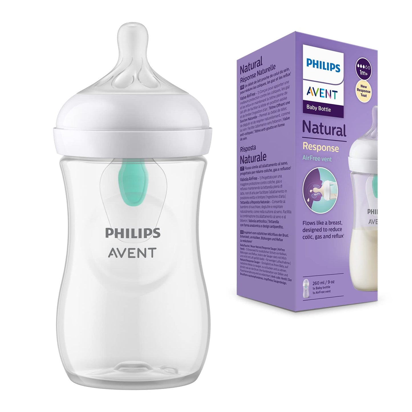 Philips Avent Natural Response Plastic Baby Bottle  260Ml Baby Milk Bottle With Airfree Vent | Bpa Free For Newborn Babies Aged