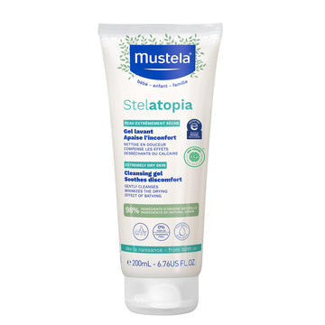 Mustela Stelatopia Eczema-Prone Skin Cleansing Gel - Baby Face & Body Wash With Natural Avocado & Sunflower Oil - Fragrance-Free
