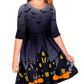 Remimi Halloween Dress For Girls Scary Print 3/4 Sleeve Spooky Twirly Gift Black Midi Dresses 7-8 Years