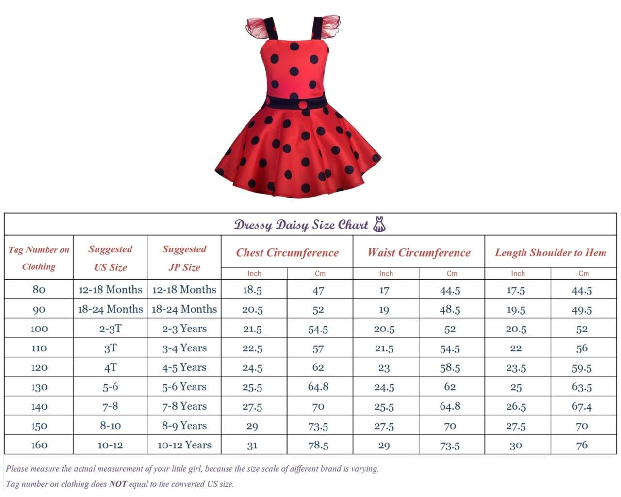 Dressy Daisy Girls Polka Dots Ladybug Dress Up Costume Birthday Halloween Christmas Fancy Party Outfit Size 6X-8 Red