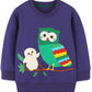 Girls Owl Sweatshirt Long Sleeve Crewneck Animal Shirt Toddler Fall Winter Outfits Kids Cotton Blue Sweaters Tops 6T