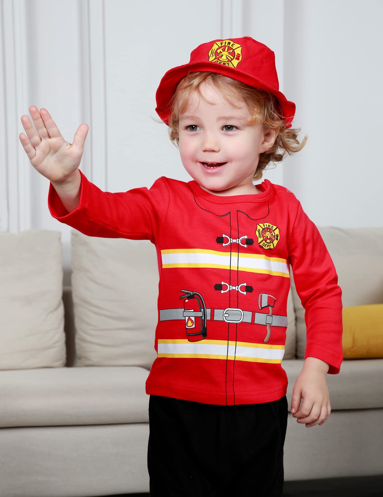 Cosland Halloween Fireman Costume Baby Firefighter Outfit, Red, 12-18 Months