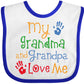 Inktastic My Grandma And Grandpa Love Me Baby Bib White And Royal 26A30