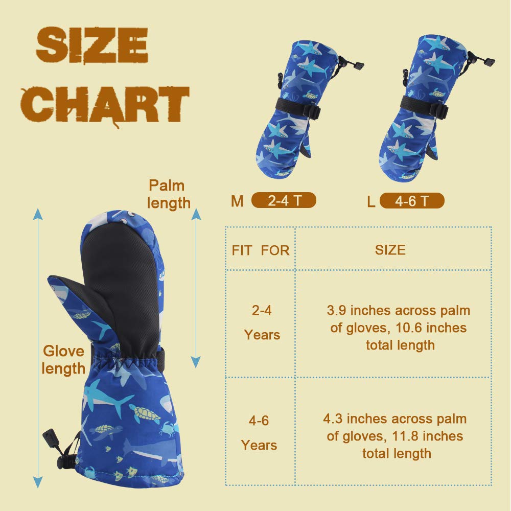 Winter Kids Waterproof Gloves for Boys Girls Snow Ski Toddler Baby Mittens Outdoor for Infant Teens 1-5T (Blue dinosaur, L(4-5T)