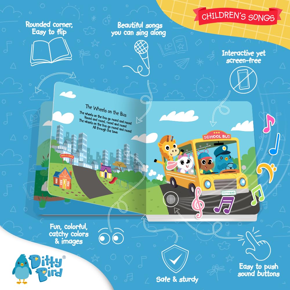 DITTY BIRD Musical Books for Toddlers | Fun Childrens Nursery Rhyme Book | The Wheels On The Bus Book with Sound | Interactive
