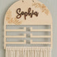Curious Button Wooden Hair Bow Holder Organizer with Name Personalized Hanging Bow Display | Girls Room Nursery Decor | Hair Acc
