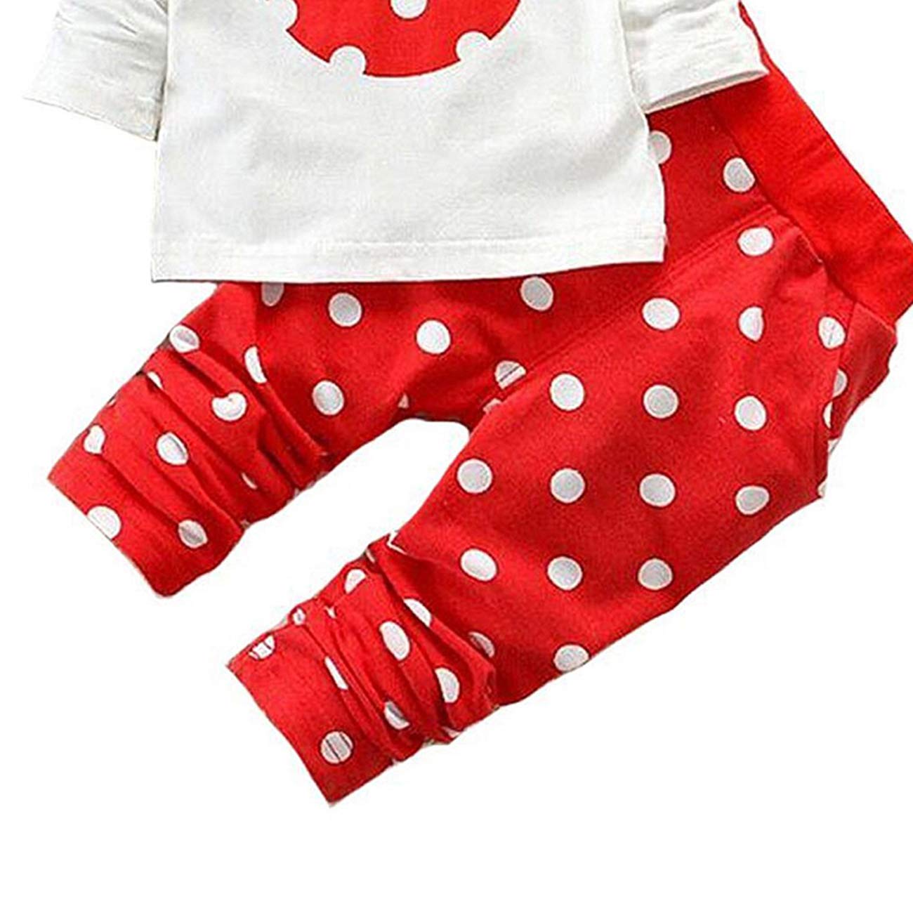 Cute Toddler Baby Girls Clothes Set Long Sleeve T-Shirt And Pants Kids 2Pcs Outfits (White+Red, 3-6 Months)