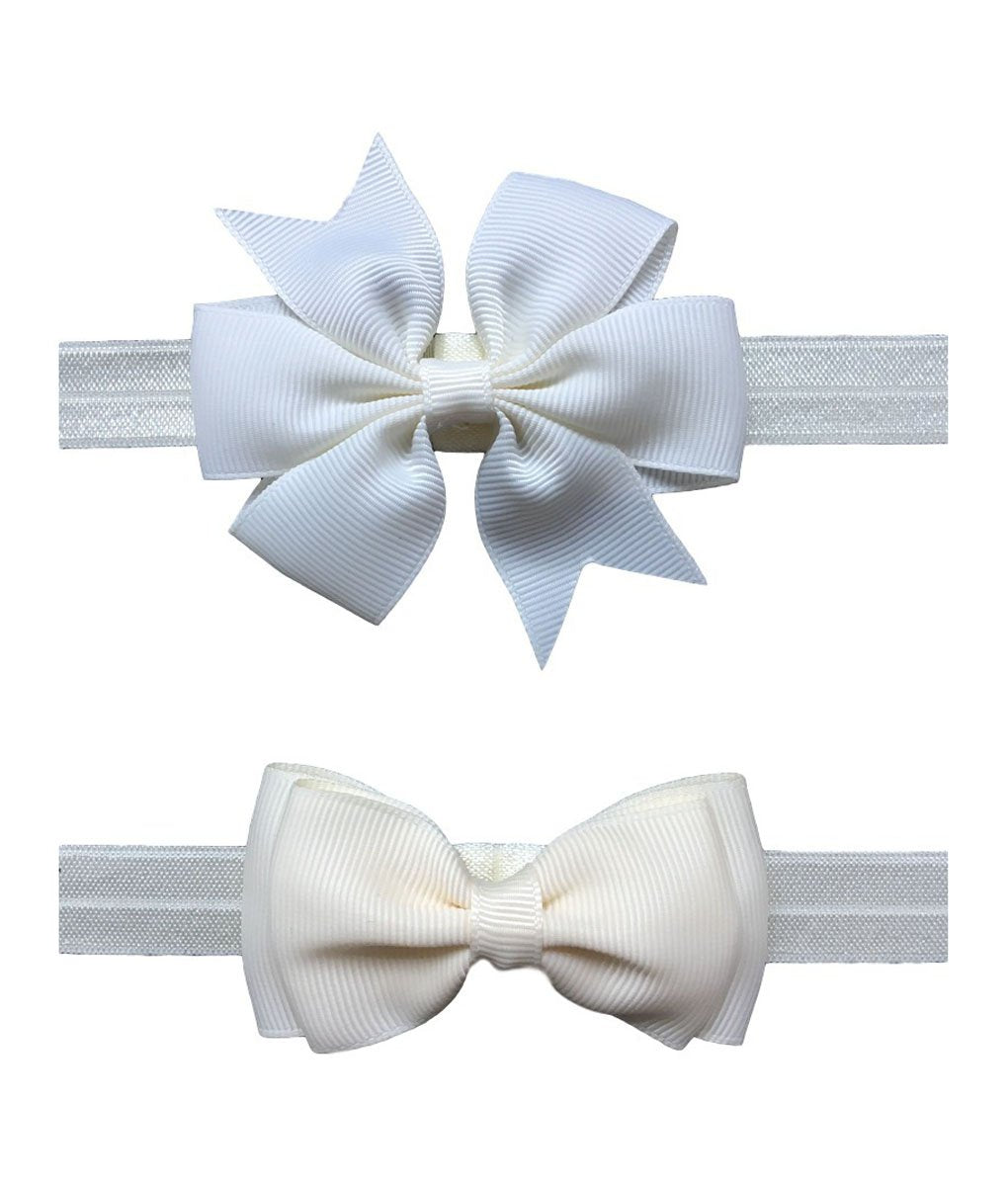 2Pc/Set Baby Girls Grosgrain Ribbon Hairband Set Ribbon Bows Hair Tie Headband Jb10 (17-White)
