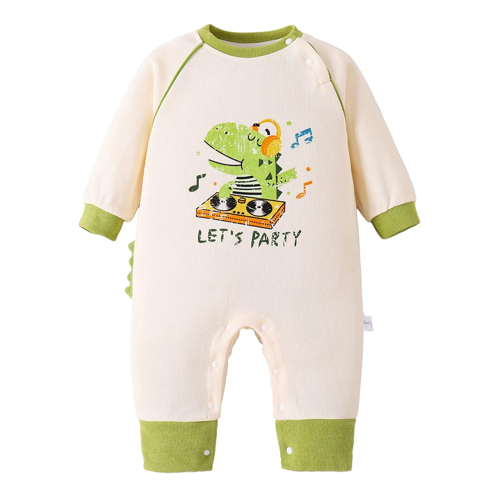 Hopscotch Boys Beige Full Sleeves Dino Print Bodysuit For Age (69 Months)