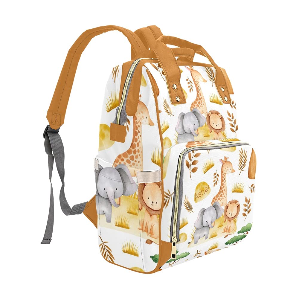 Yeshop Safari Animals Elephant Giraffe Lion Personalized Diaper Bag Backpack Tote With Name,Custom Travel Nappy Mommy Bag Backpa