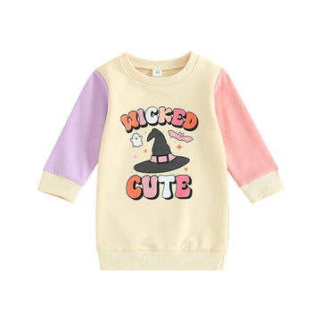 Boebnozcv Toddler Baby Girl Halloween Sweater Shirt Long Sleeve Pumpkin Letter Print Oversized Straight Dress Sweatshirt Top (Wi
